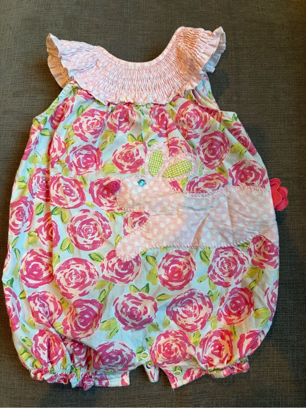 Mud Pie Pink Floral Bunny Bubble Romper